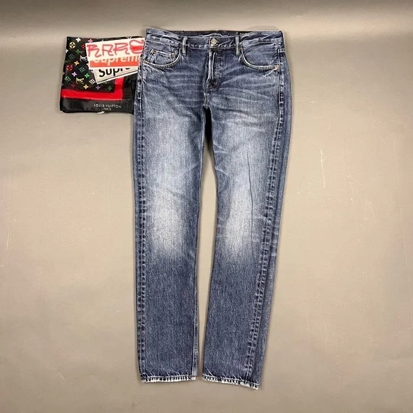 SOLD ARCHIVE 1 AllSaints Nash Iggy Fit Jeans Faded 34-36W Embroidered Denim - Picture 2 of 14